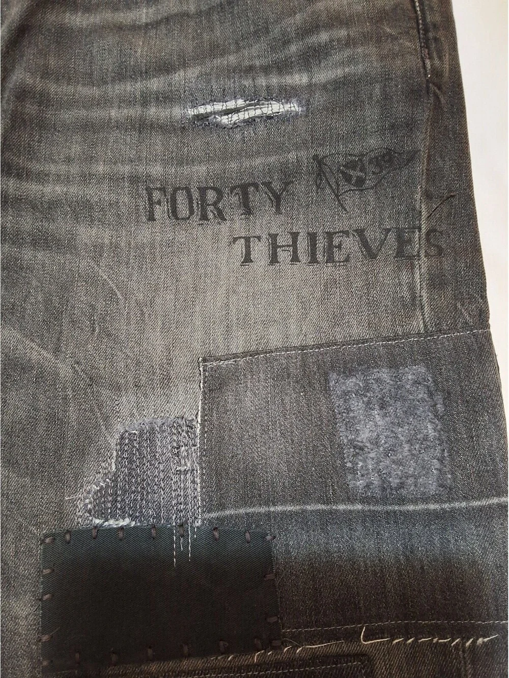 Polo Ralph Lauren Men's Distressed Black Denim Jeans with Patchwork Detail